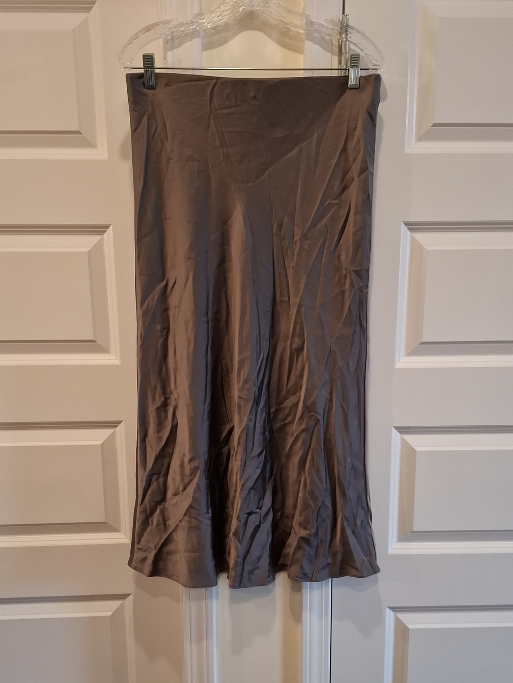 Quince Dark Grey Silverish 100% Silk Midi Skirt Size Large